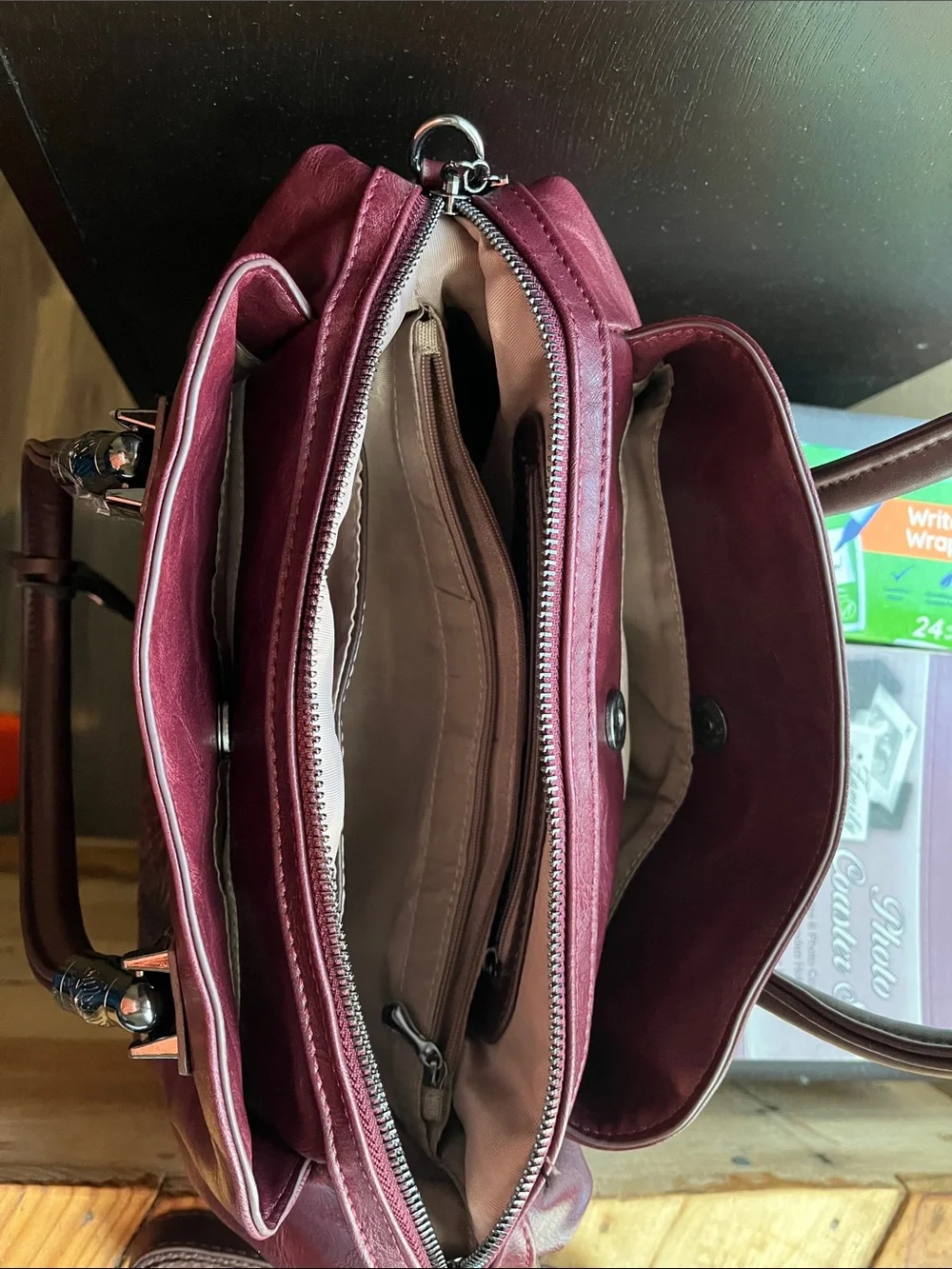 Women's Embossed Leather Satchel in Deep Plum